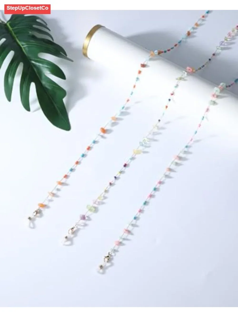 Natural Stone Beaded Eyeglass Chain Sunglasses Holder with Metal Clips